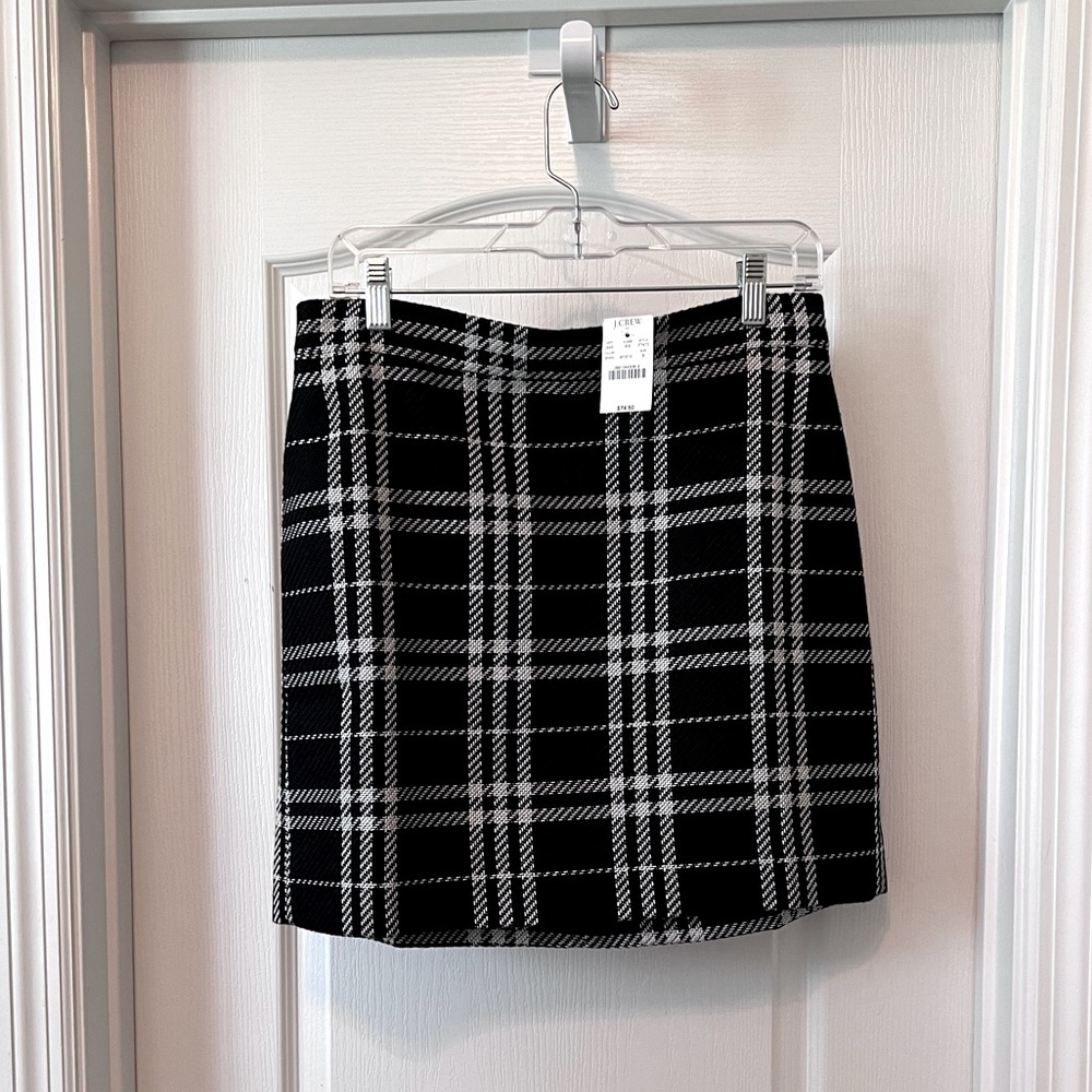 J Crew Black and White Plaid Mini Skirt